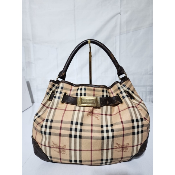 BURBERRY Haymarket Check Medium Willenmore Hobo Bag Brown/Beige - Picture 1 of 16